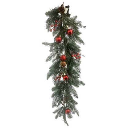 Picture of 88cm SPRUCE TRAIL WITH BAUBLES AND BERRIES RED