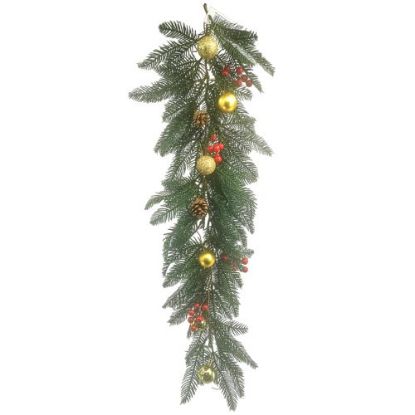 Picture of 88cm SPRUCE TRAIL WITH BAUBLES AND BERRIES GOLD/RED
