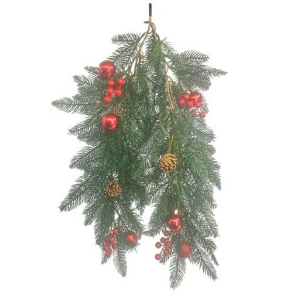 Picture of 68cm SPRUCE TRAIL WITH BAUBLES AND BERRIES RED
