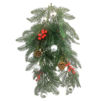 Picture of 68cm SPRUCE TRAIL WITH BAUBLES AND BERRIES SILVER/RED