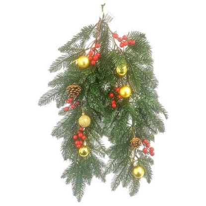 Picture of 68cm SPRUCE TRAIL WITH BAUBLES AND BERRIES GOLD/RED