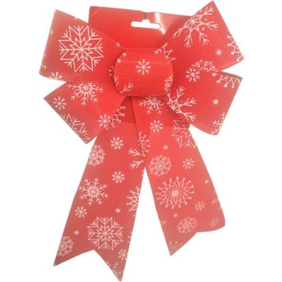 Picture of 30cm LARGE CHRISTMAS BOW WITH SNOWFLAKES RED/WHITE