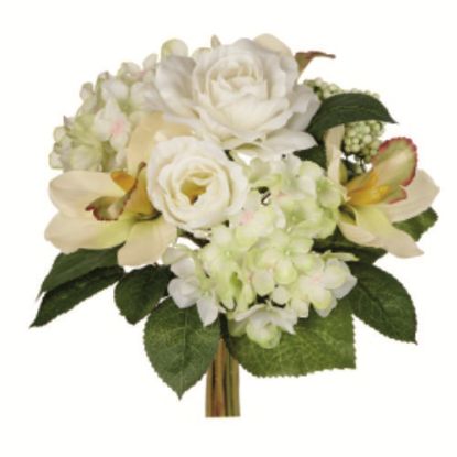 Picture of 32cm ROSE HYDRANGEA AND ORCHID BOUQUET IVORY/GREEN