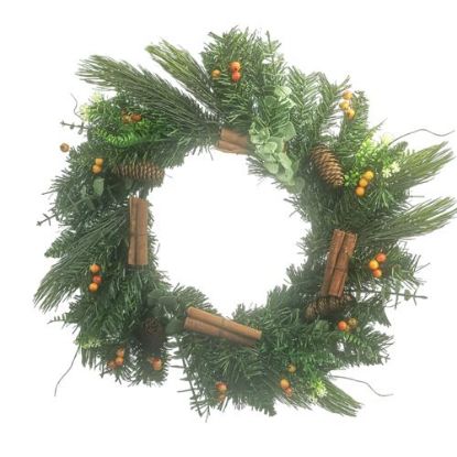 Picture of 55cm (22 INCH) SPRUCE WREATH WITH CINNAMON, BERRIES & EUCALYPTUS