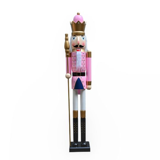 Picture of 150cm WOODEN CHRISTMAS NUTCRACKER FIGURE PINK/WHITE