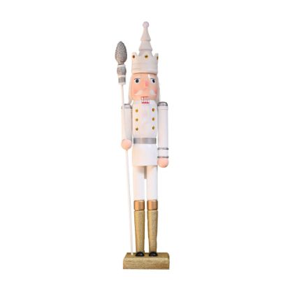 Picture of 90cm WOODEN CHRISTMAS NUTCRACKER FIGURE WHITE/GOLD