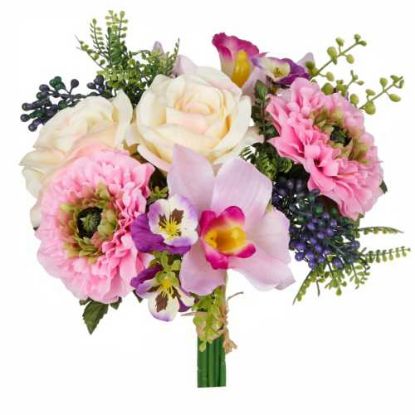 Picture of 29cm MIXED FLOWER BOUQUET PINK/PURPLE/CREAM