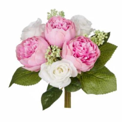 Picture of 31cm MIXED ROSE & PEONY BOUQUET PINK/IVORY