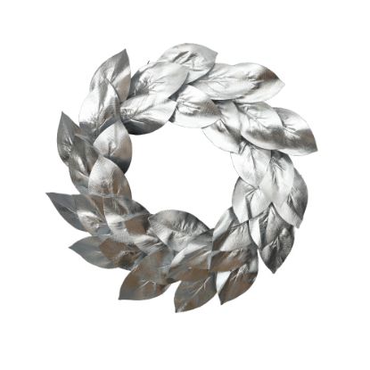 Picture of 50cm (20 INCH) GLOSSY MAGNOLIA LEAF WREATH SILVER