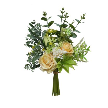 Picture of 40cm ROSE & FOLIAGE BUNDLE YELLOW