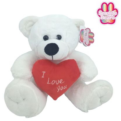 Picture of 20cm (8 INCH) SNUGGLE BEARS SITTING BEAR WITH RED I LOVE YOU HEART WHITE