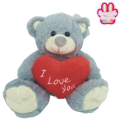 Picture of 20cm (8 INCH) SNUGGLE BEARS SITTING BEAR WITH RED I LOVE YOU HEART GREY