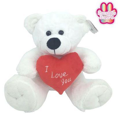 Picture of 28cm (11 INCH) SNUGGLE BEARS SITTING BEAR WITH RED I LOVE YOU HEART WHITE