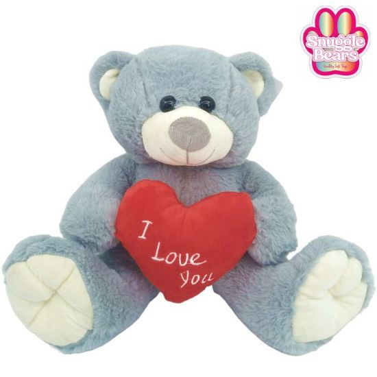 Picture of 28cm (11 INCH) SNUGGLE BEARS SITTING BEAR WITH RED I LOVE YOU HEART GREY