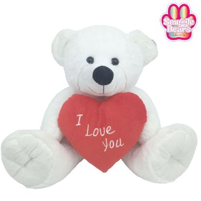 Picture of 38cm (15 INCH) SNUGGLE BEARS SITTING BEAR WITH RED I LOVE YOU HEART WHITE
