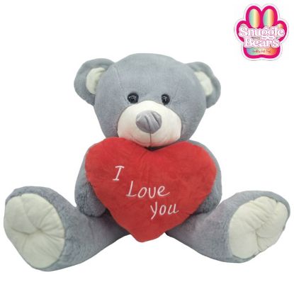 Picture of 61cm (24 INCH) SNUGGLE BEARS SITTING BEAR WITH RED I LOVE YOU HEART GREY