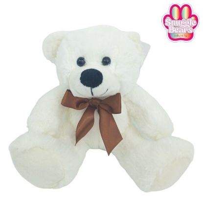 Picture of 20cm (8 INCH) SNUGGLE BEARS SITTING BEAR WITH RIBBON BOW IVORY