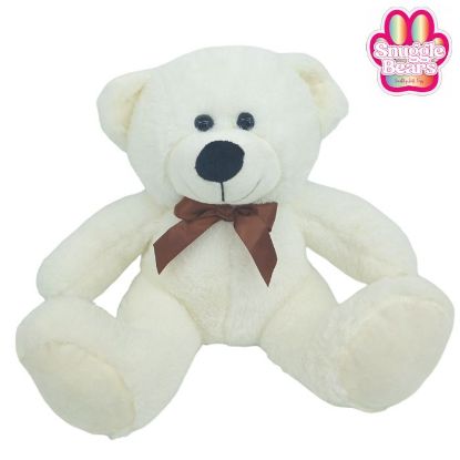 Picture of 28cm (11 INCH) SNUGGLE BEARS SITTING BEAR WITH RIBBON BOW IVORY