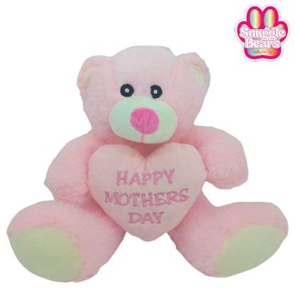 Picture of 20cm (8 INCH) SNUGGLE BEARS SITTING BEAR WITH HAPPY MOTHERS DAY HEART PINK