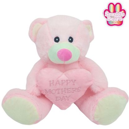 Picture of 28cm (11 INCH) SNUGGLE BEARS SITTING BEAR WITH HAPPY MOTHERS DAY HEART PINK
