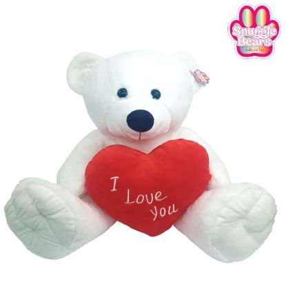 Picture of 61cm (24 INCH) SNUGGLE BEARS SITTING BEAR WITH RED I LOVE YOU HEART WHITE
