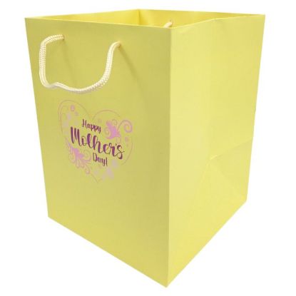 Picture of FLOWER BAG 190x190x250mm HAPPY MOTHERS DAY FLORAL HEART X 10pcs CREAM/PINK/LILAC