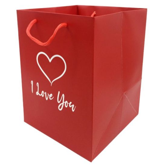 Picture of FLOWER BAG 190x190x250mm I LOVE YOU HEART X 10pcs RICH RED/WHITE