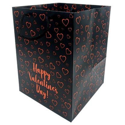 Picture of FLOWER BAG 190x190x250mm HAPPY VALENTINES DAY X 10pcs BLACK/RED