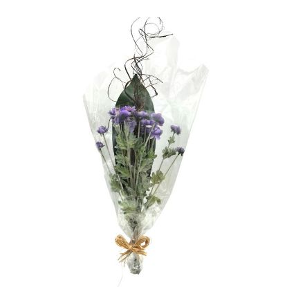 Picture of 70cm RANUNCULUS & TING TING WRAPPED BOUQUET WITH LEAVES PURPLE X 6pcs