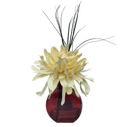Picture of 30cm CHRYSANTHEMUM IN RED GLASS VASE WITH ONION GRASS X 8pcs