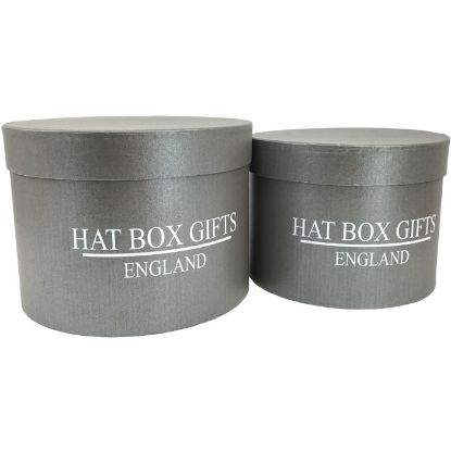 Picture of SET OF 2 ROUND FLOWER BOXES GREY - HAT BOX GIFTS ENGLAND
