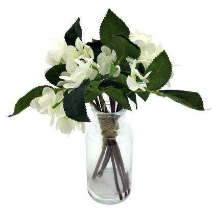 Picture of 28cm IVORY HYDRANGEA IN CLEAR BOTTLE VASE X 11pcs
