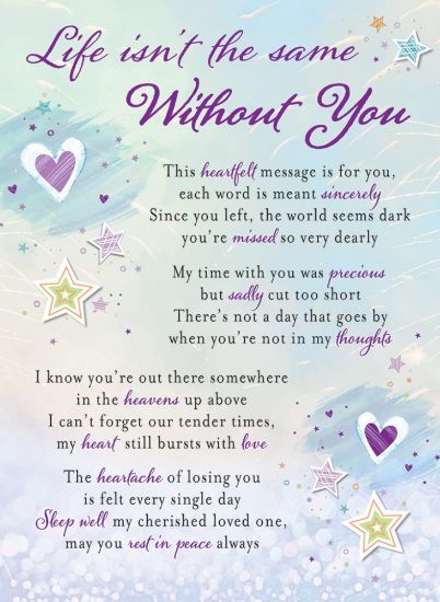 Picture of PLASTIC COATED MEMORIAL CARD X 6pcs - LIFE ISNT THE SAME